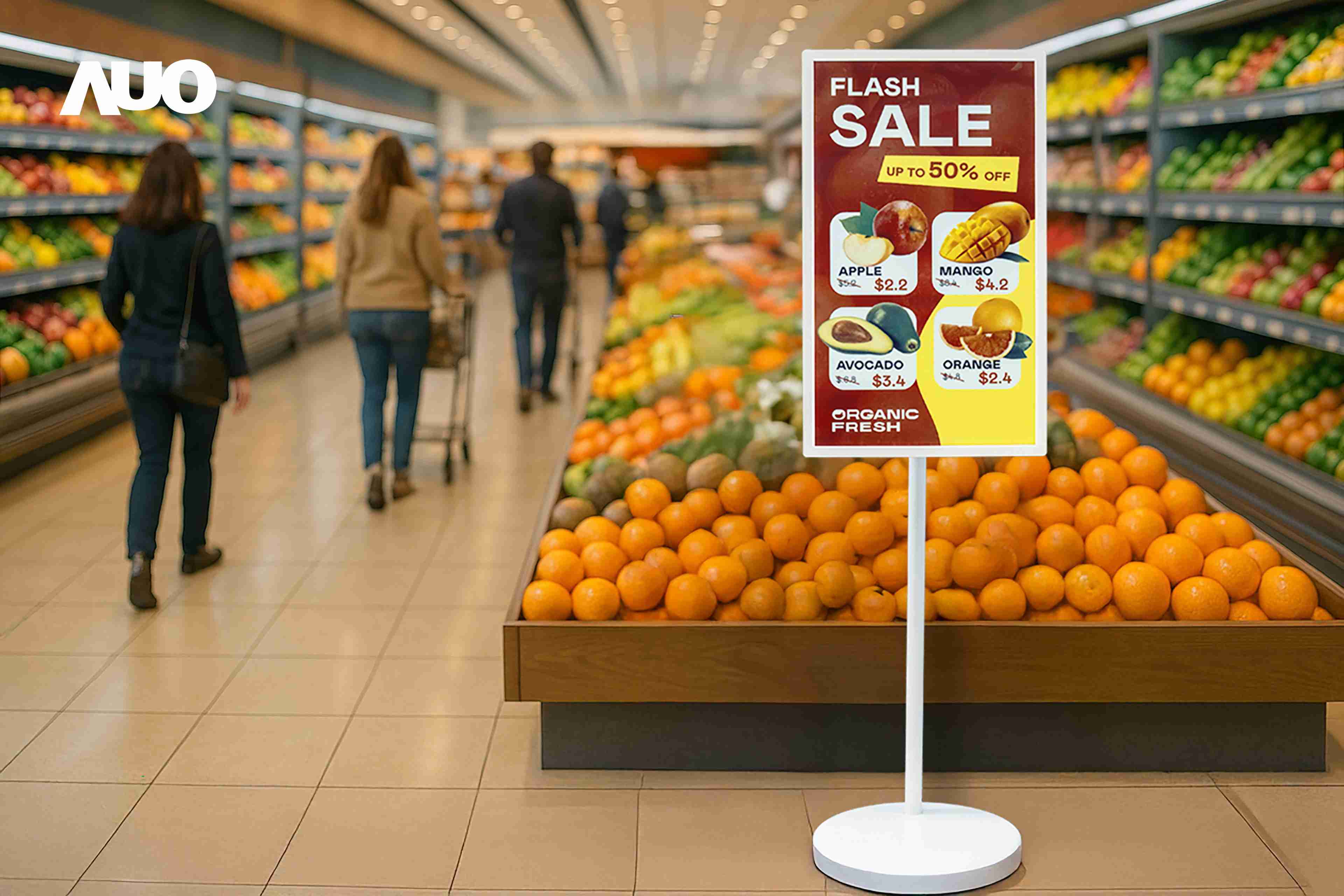 达擎首亮相低功耗、、、全彩的〝aecoPost电子纸解决方案〞，，，仅在更新画面时需要微量的电力驱动，，无需布建电线的便捷设计，，，，使其可灵活应用、、随意置放，，并可透过云端或行动装置app，，，，轻松管理及排程广告内容，，晋升店头营销利器。。。